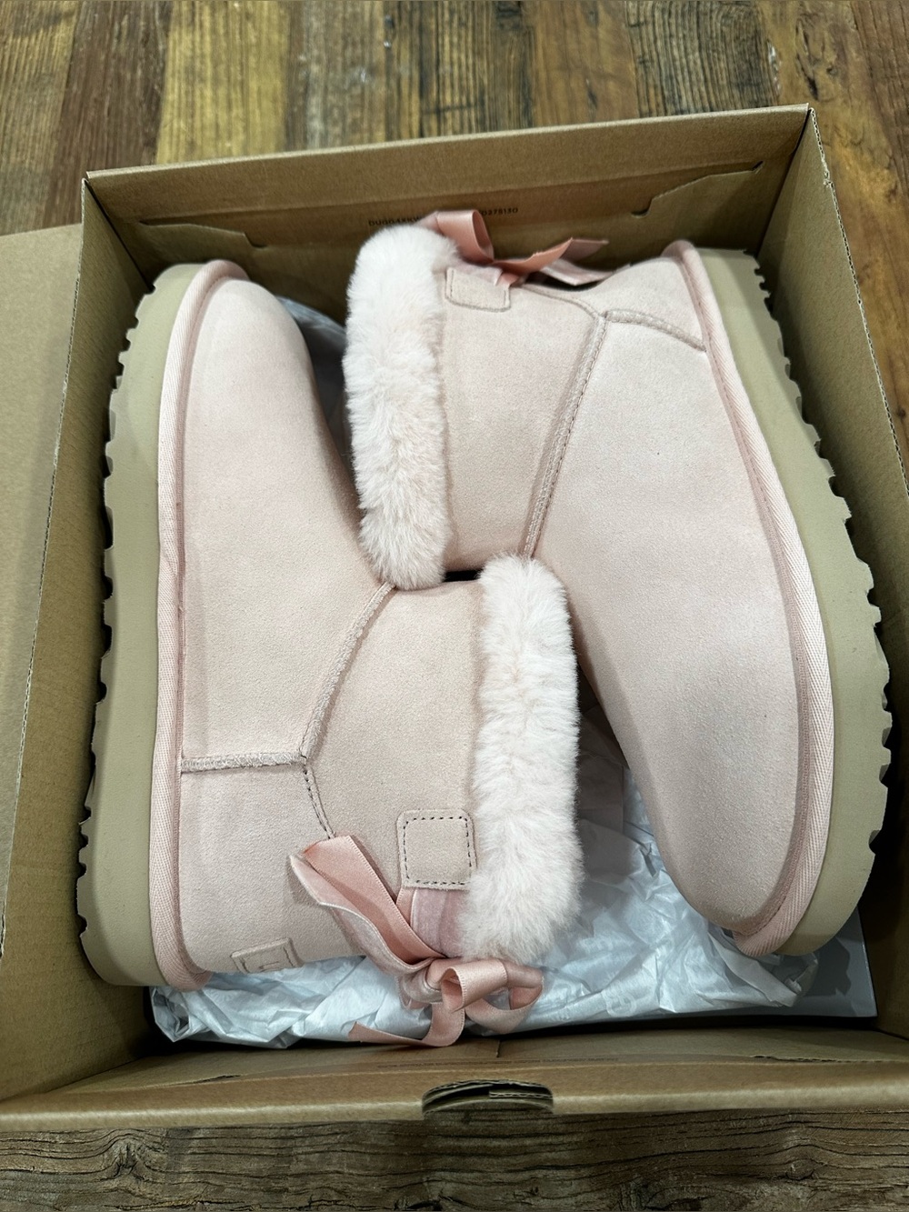 UGG Women's Blush Pink Shearling-Trim Bow Boots